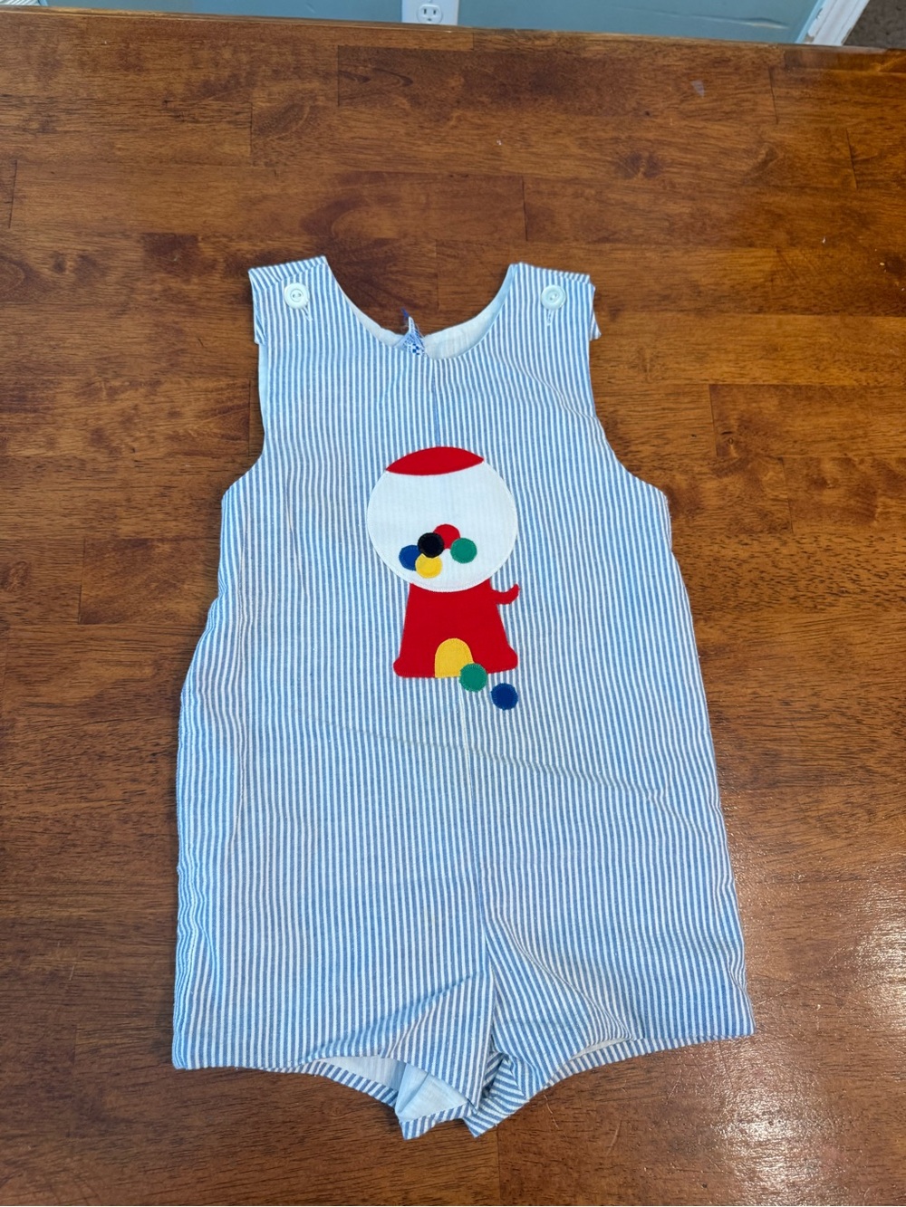 VTG Kelly's Kids Boy Blue Seersucker Gumball Machine Jon Jon Romper Shortall 6